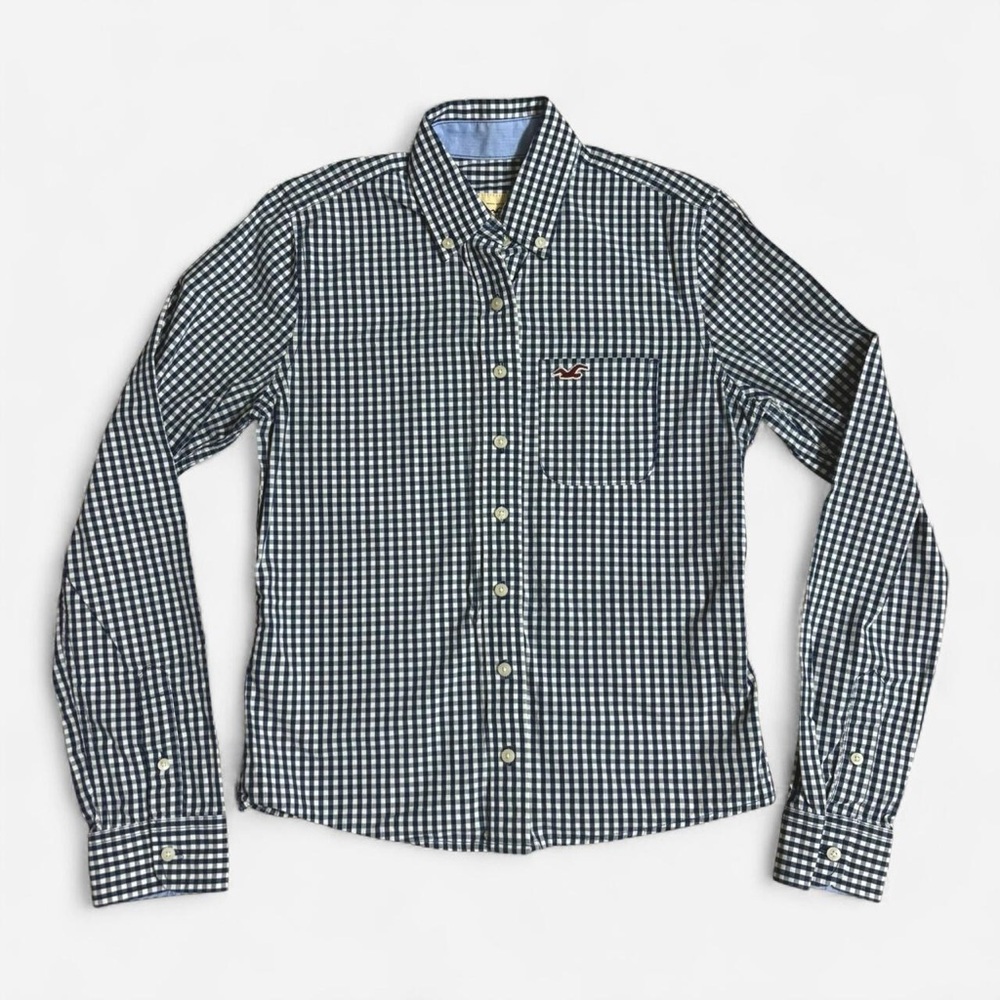 Blue & white gingham plaid button-up shirt - HOLLISTER (Size XS)